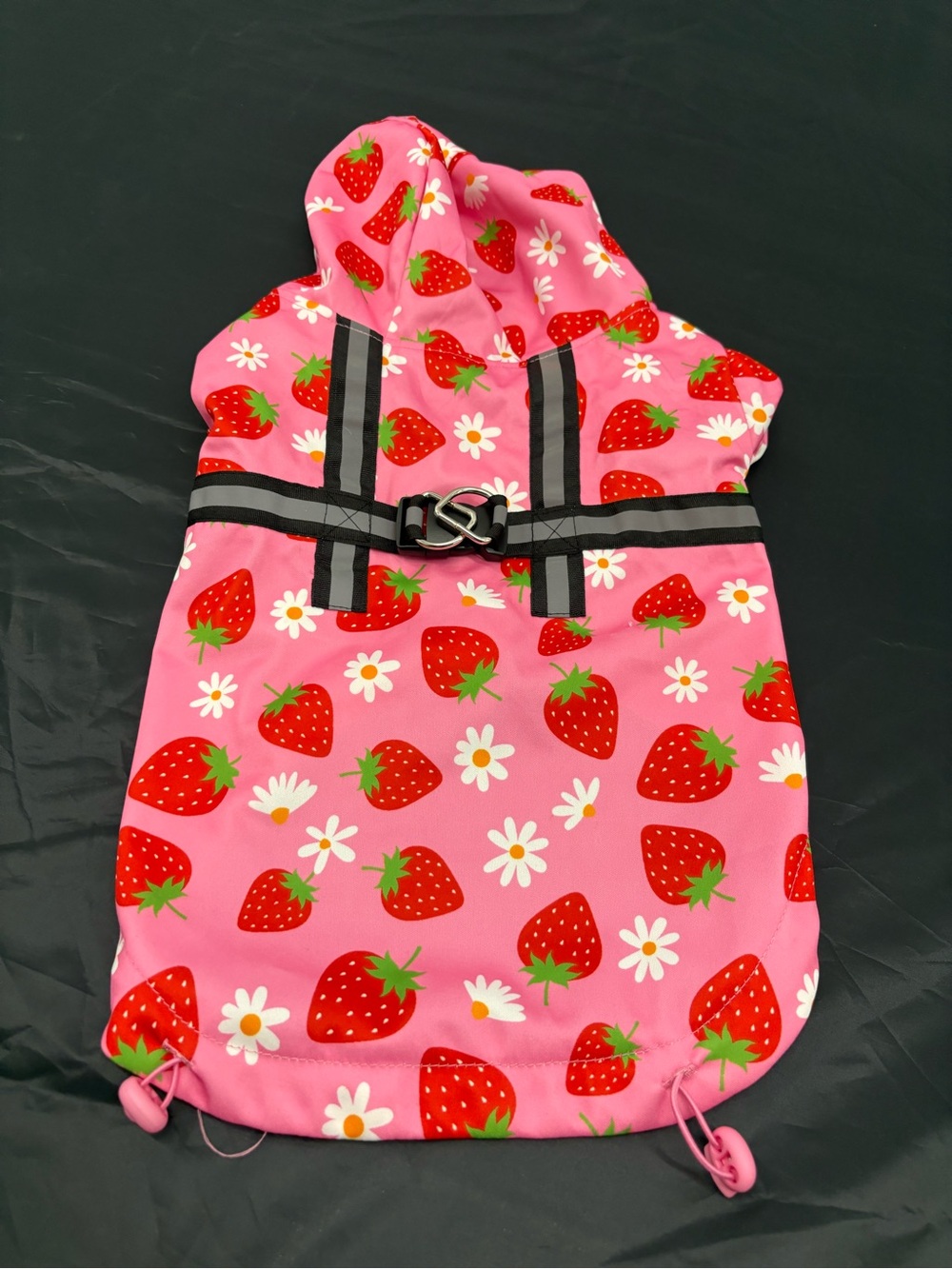 Pink Strawberry Daisy Hooded Dog Raincoat